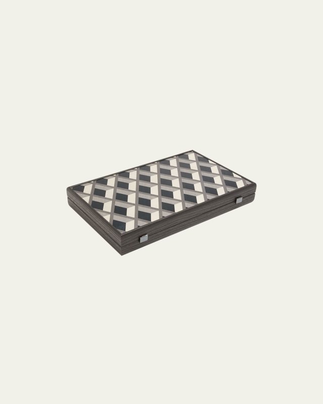 Grid Wood Illusion Backgammon Set With Side Racks